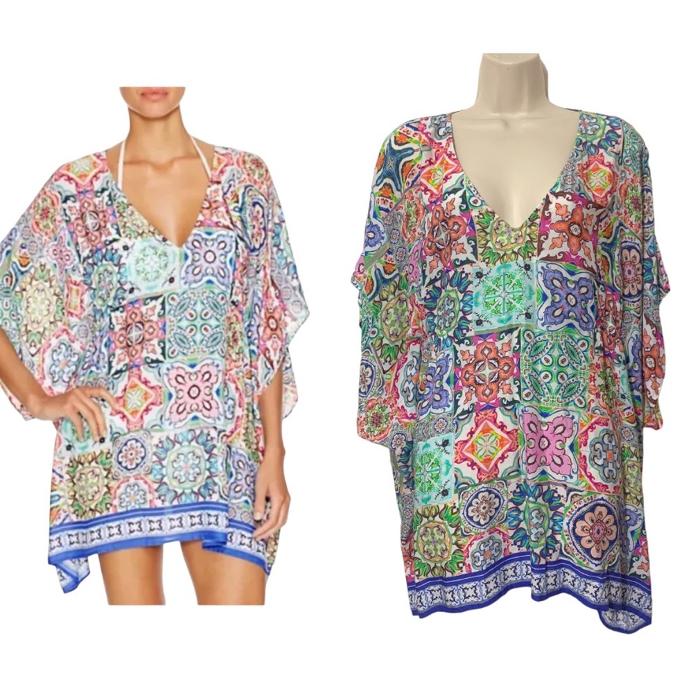Nanette Lepore Kimono Greek Tiles Swim Cover sz S